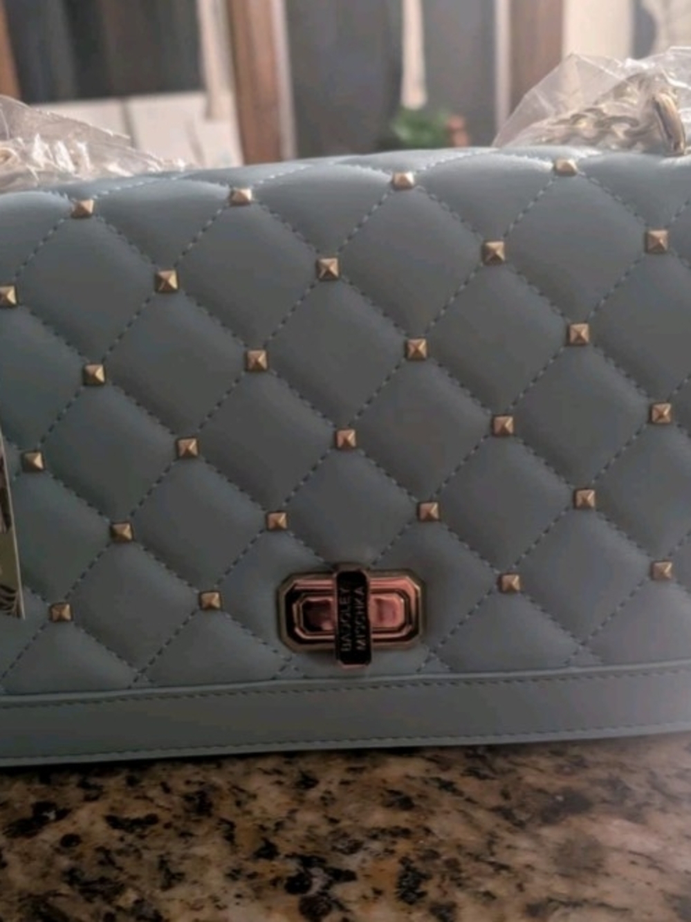 Badglet Mischka Quilted Studded Crossbody Bag with Turn Lock Closure